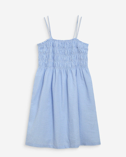Robe courte en coton à carreaux vichy ciel Willa