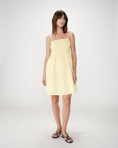 Robe courte en coton à carreaux vichy jaune Willa