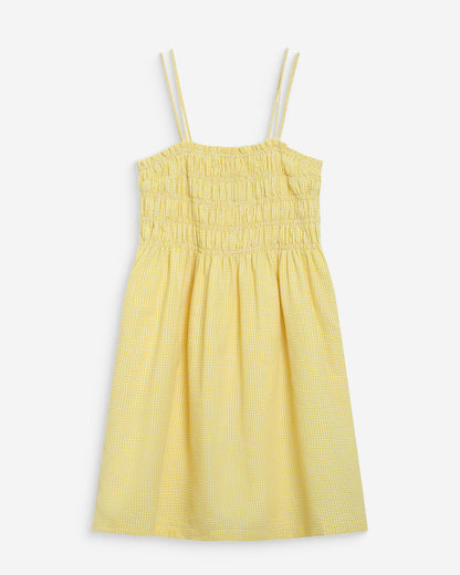 Robe courte en coton à carreaux vichy jaune Willa