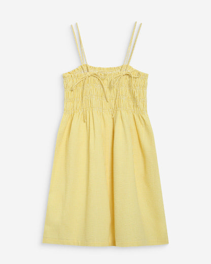 Robe courte en coton à carreaux vichy jaune Willa