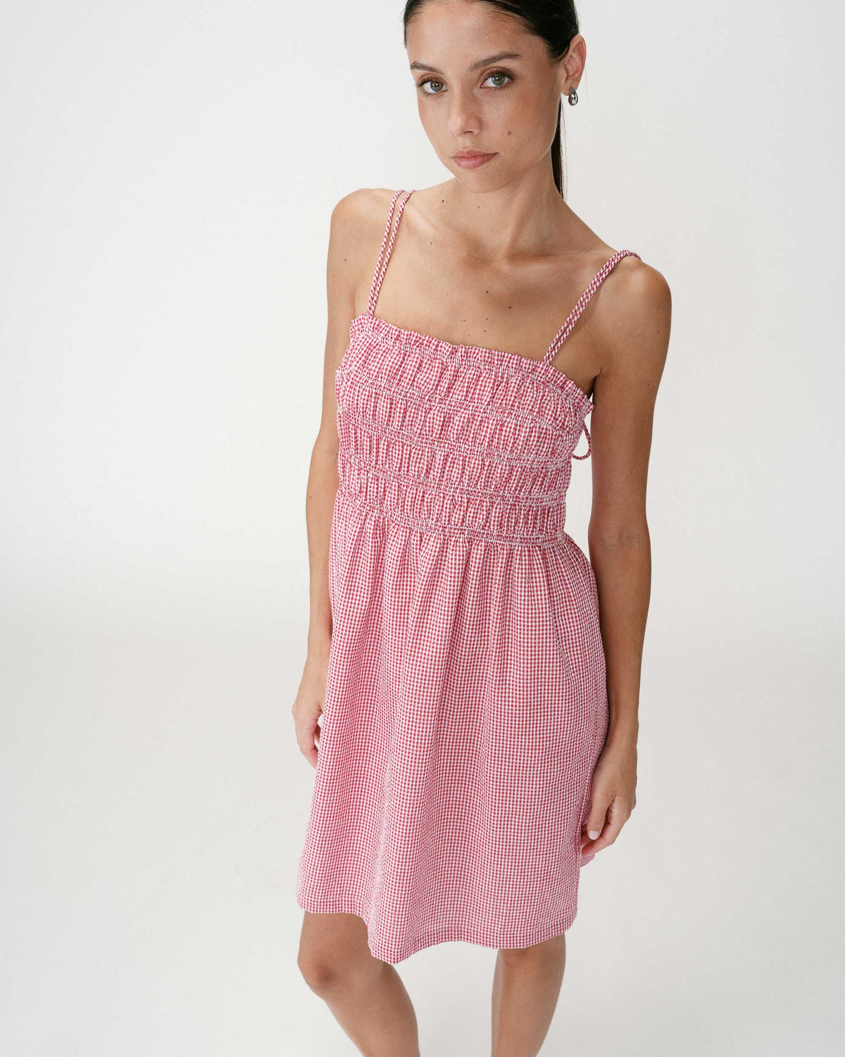 Robe courte en coton à carreaux vichy rouge Willa