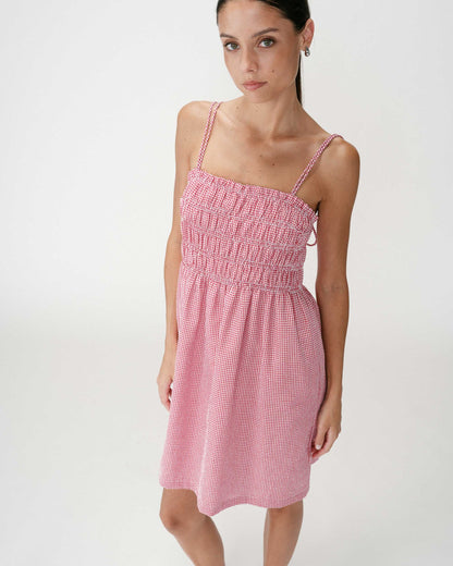 Robe courte en coton à carreaux vichy rouge Willa