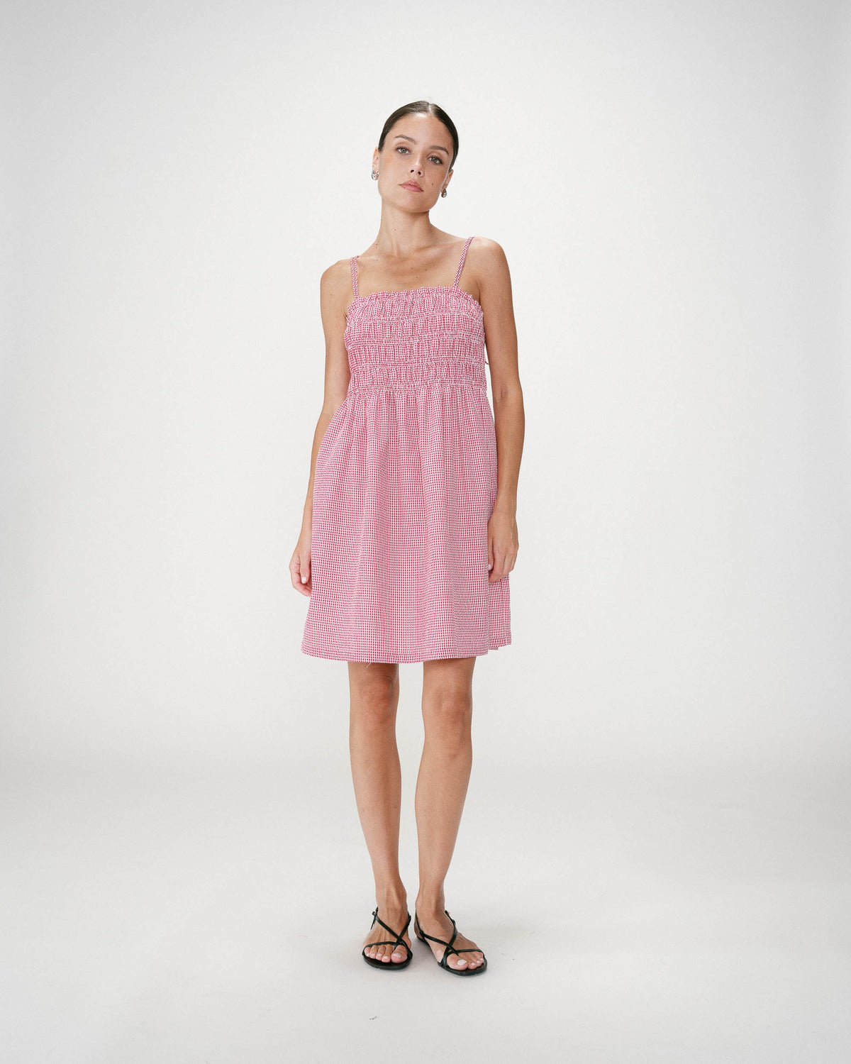 Robe courte en coton à carreaux vichy rouge Willa