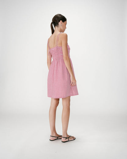 Robe courte en coton à carreaux vichy rouge Willa