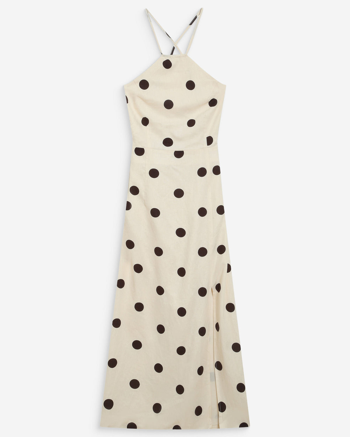 Robe longue ajustée à pois dos nu ecru Wyella