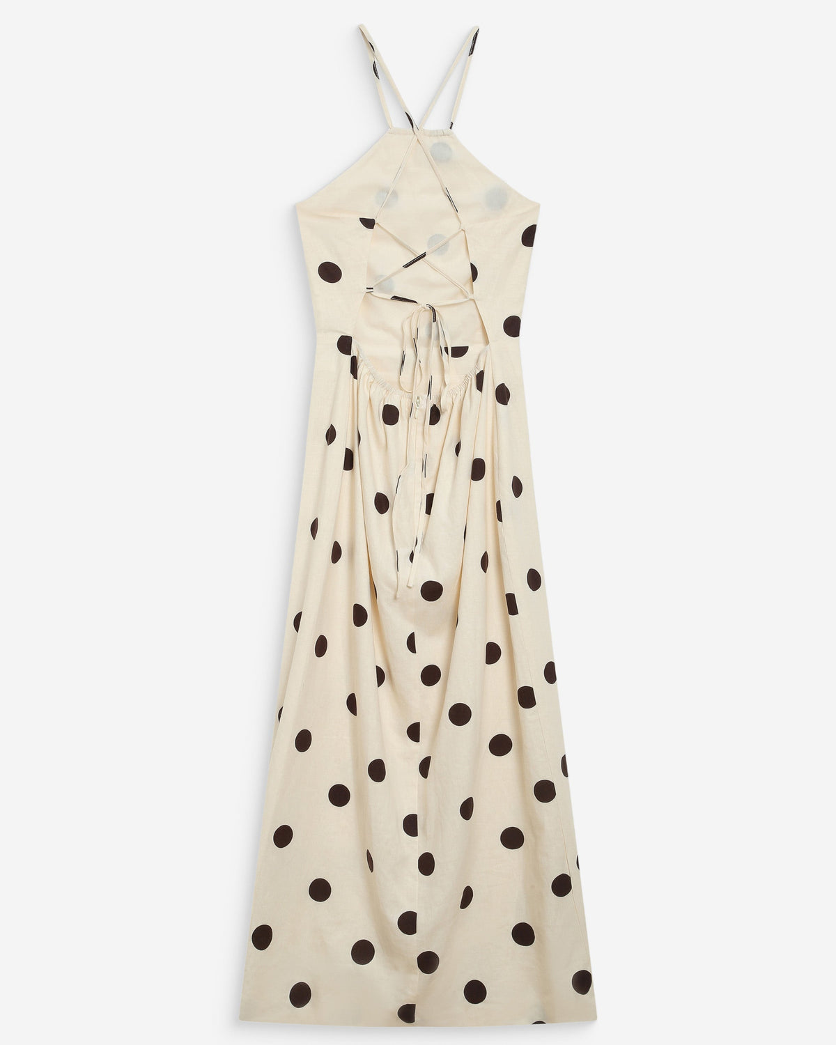 Robe longue ajustée à pois dos nu ecru Wyella