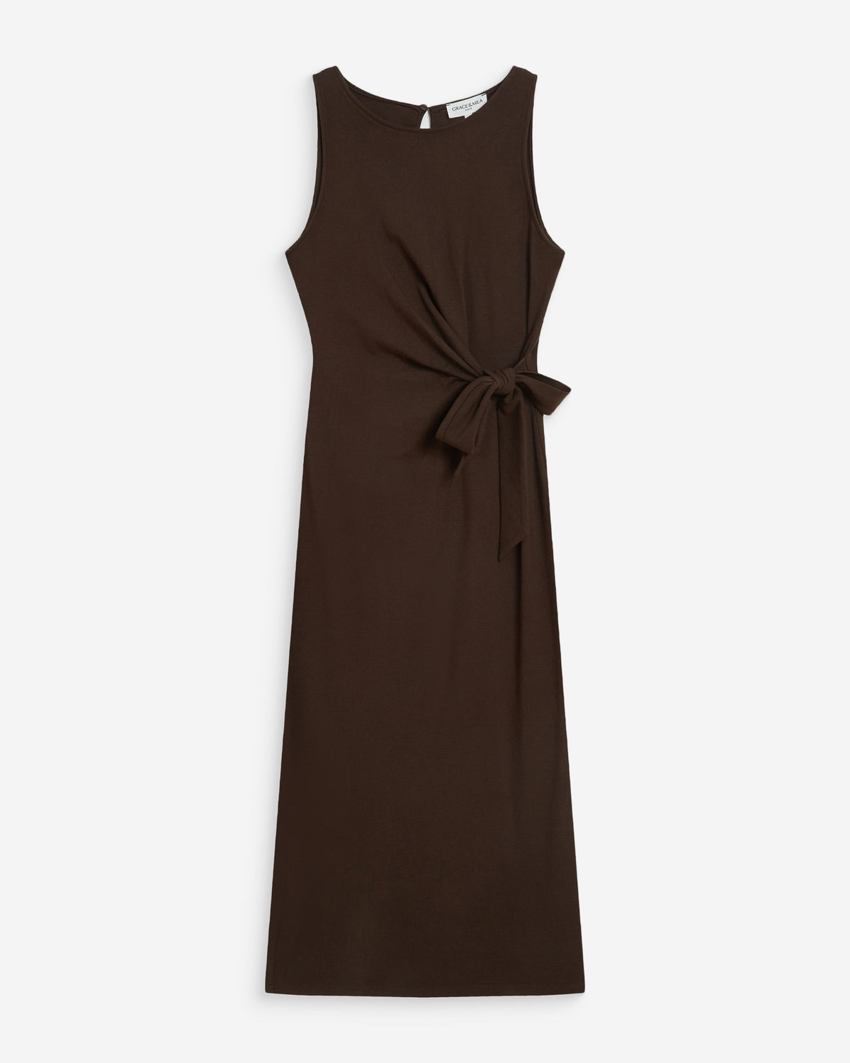 Robe longue drapée taille à nouer chocolat Wyla