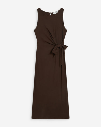 Robe longue drapée taille à nouer chocolat Wyla