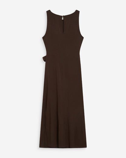 Robe longue drapée taille à nouer chocolat Wyla