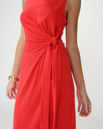 Robe longue drapée taille à nouer rouge Wyla