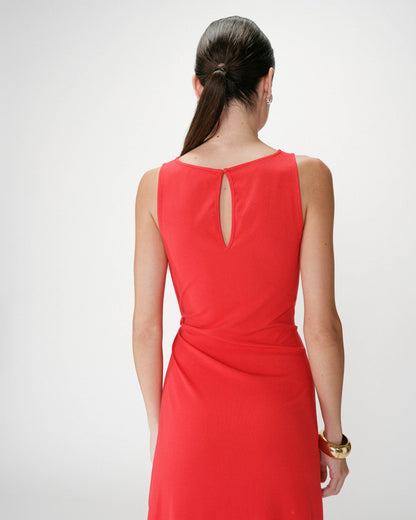 Robe longue drapée taille à nouer rouge Wyla
