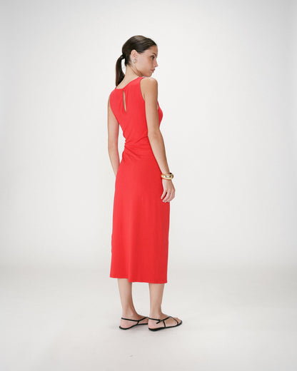 Robe longue drapée taille à nouer rouge Wyla