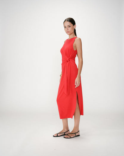 Robe longue drapée taille à nouer rouge Wyla