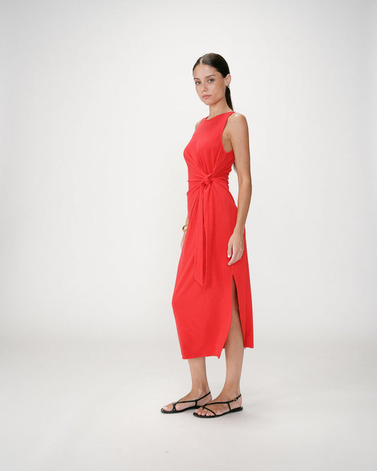 Robe longue drapée taille à nouer rouge Wyla