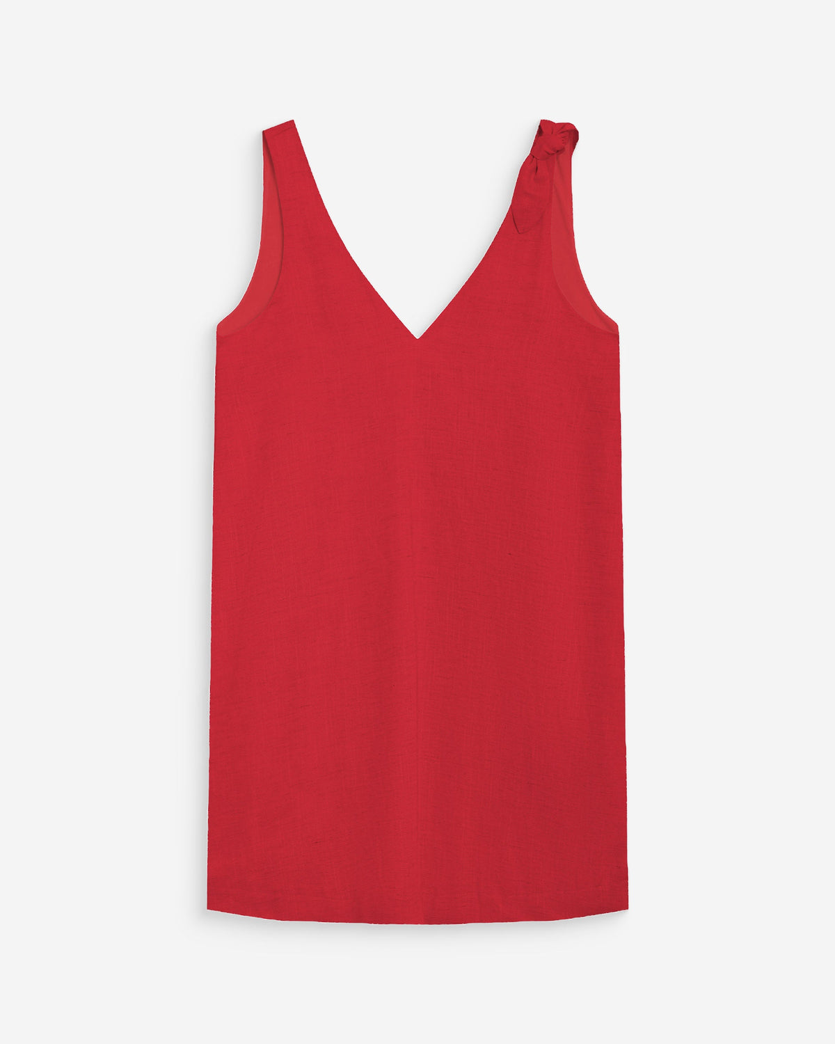 Robe courte évasée en lin col V rouge Wynette