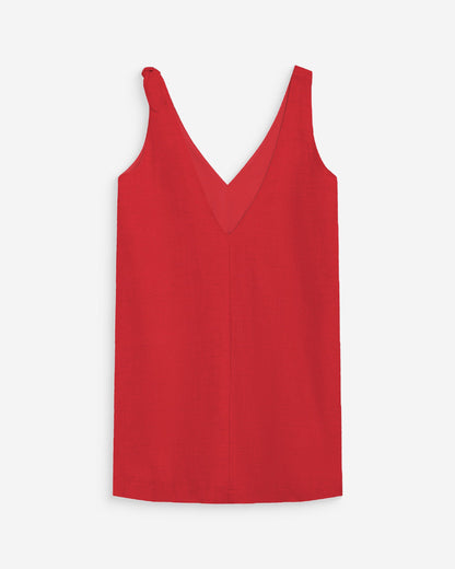 Robe courte évasée en lin col V rouge Wynette