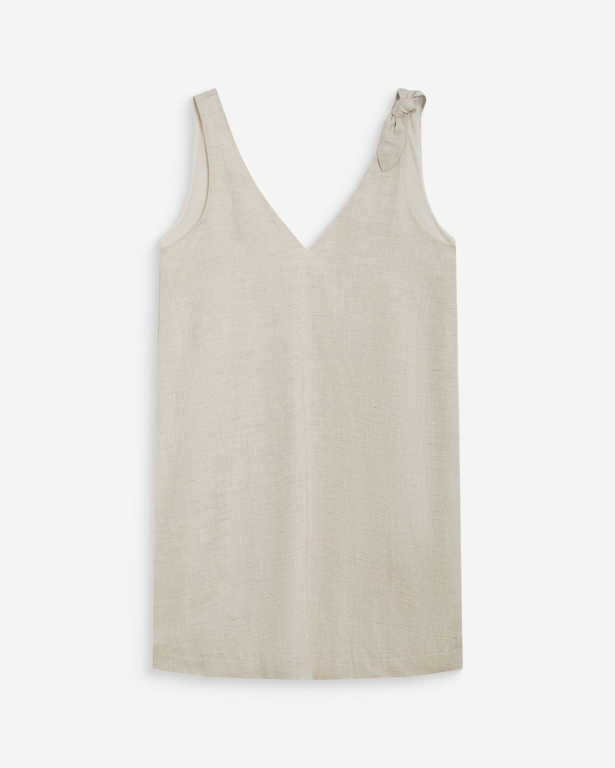 Robe courte évasée en lin col V sable Wynette
