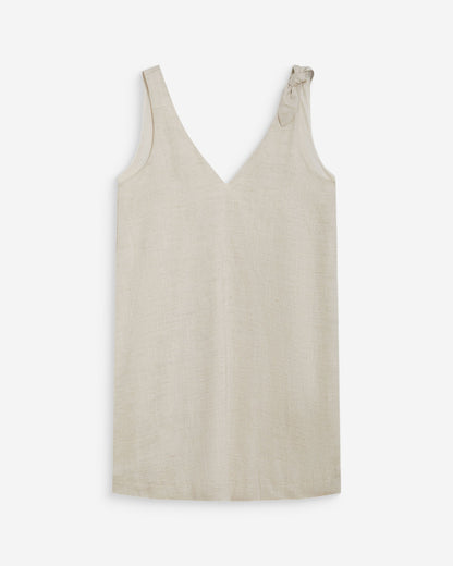 Robe courte évasée en lin col V sable Wynette