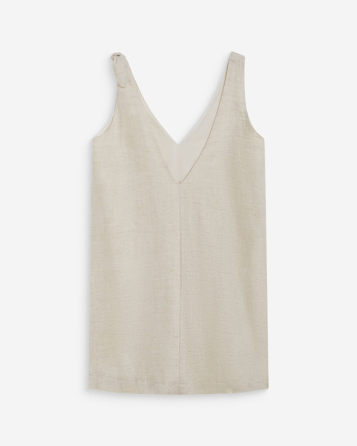Robe courte évasée en lin col V sable Wynette