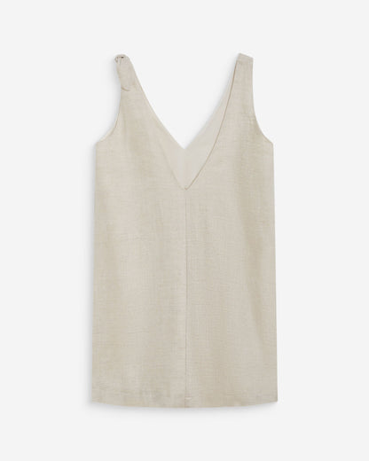 Robe courte évasée en lin col V sable Wynette