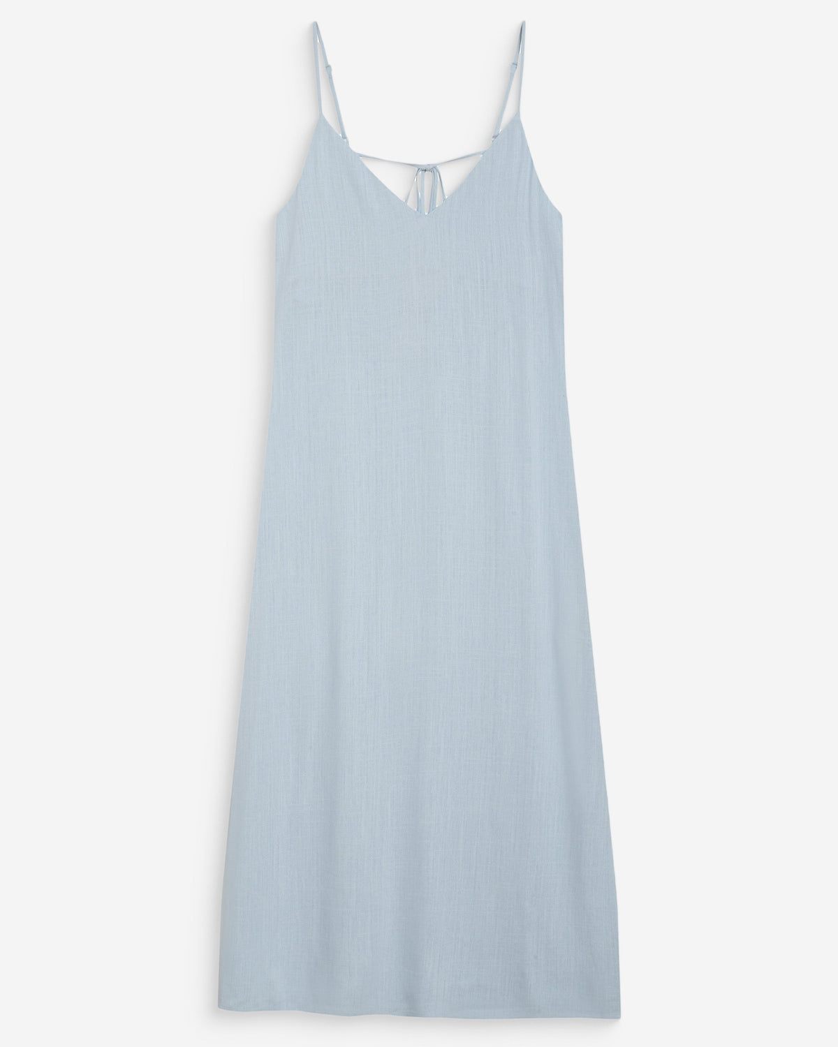 Robe longue en lin col V dos nu à nouer ciel Wendra