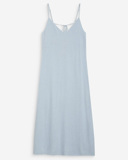 Robe longue en lin col V dos nu à nouer ciel Wendra