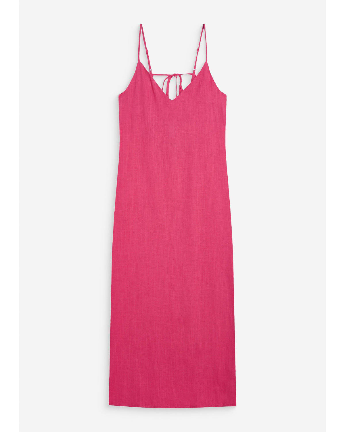 Robe longue en lin col V dos nu à nouer fuchsia Wendra