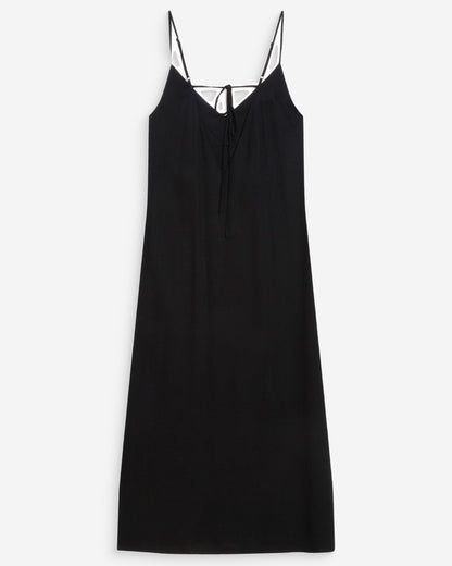 Robe longue en lin col V dos nu à nouer noir Wendra