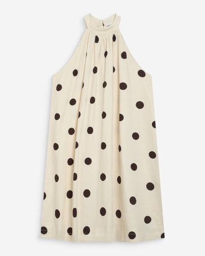Robe courte à pois évasée sans manches ecru Warna