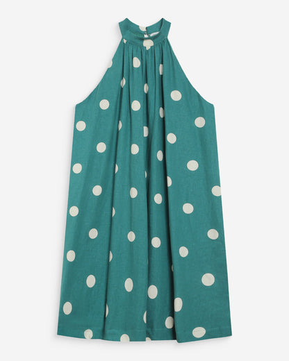 Robe courte à pois évasée sans manches emeraude Warna