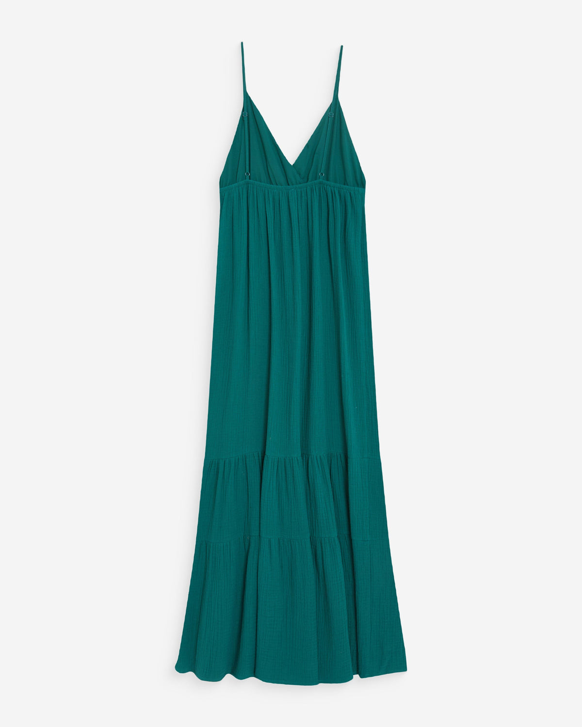 Robe longue fluide en coton col V à bretelles emeraude Wynora