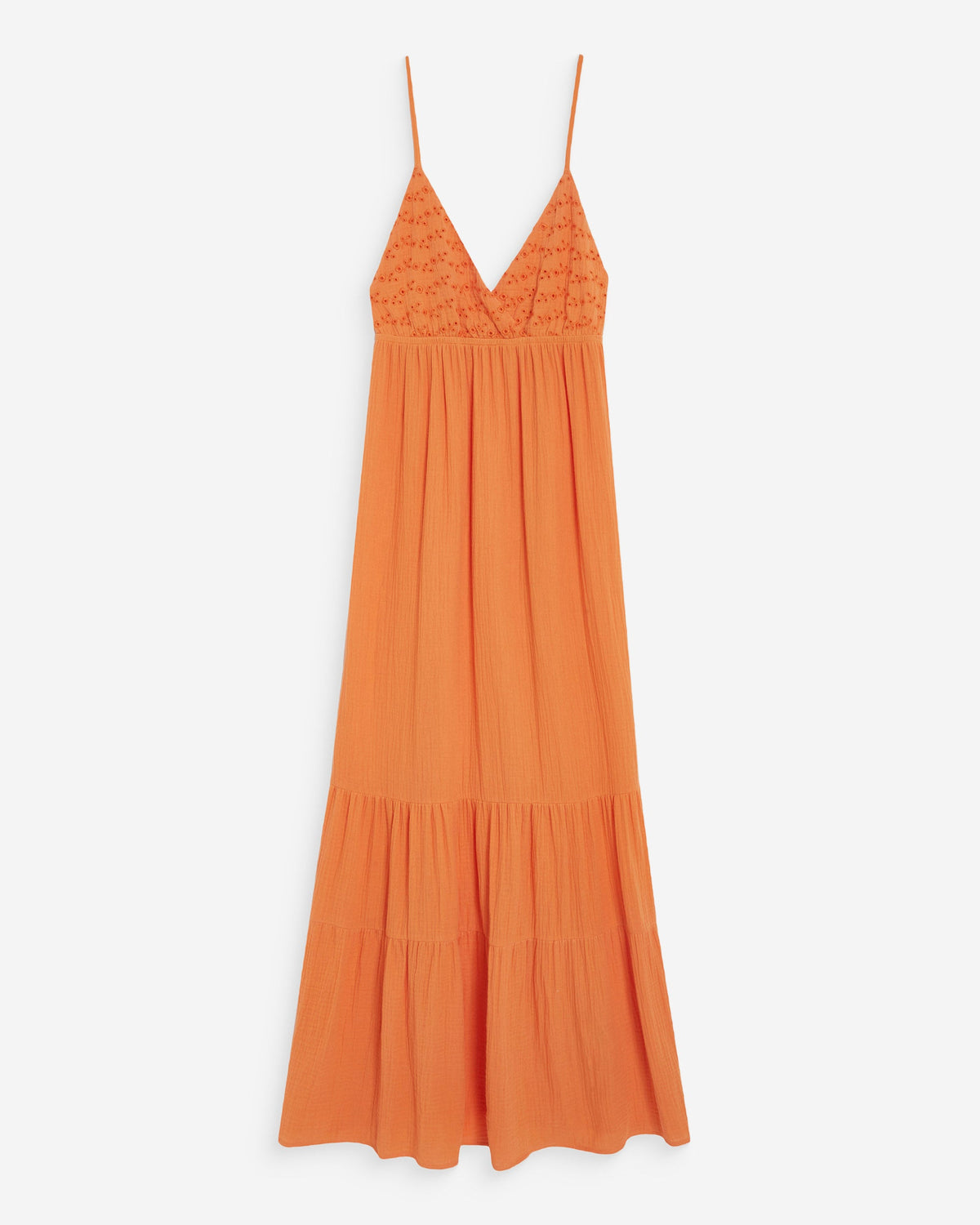 Robe longue fluide en coton col V à bretelles orange Wynora