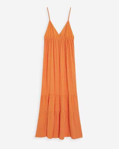 Robe longue fluide en coton col V à bretelles orange Wynora