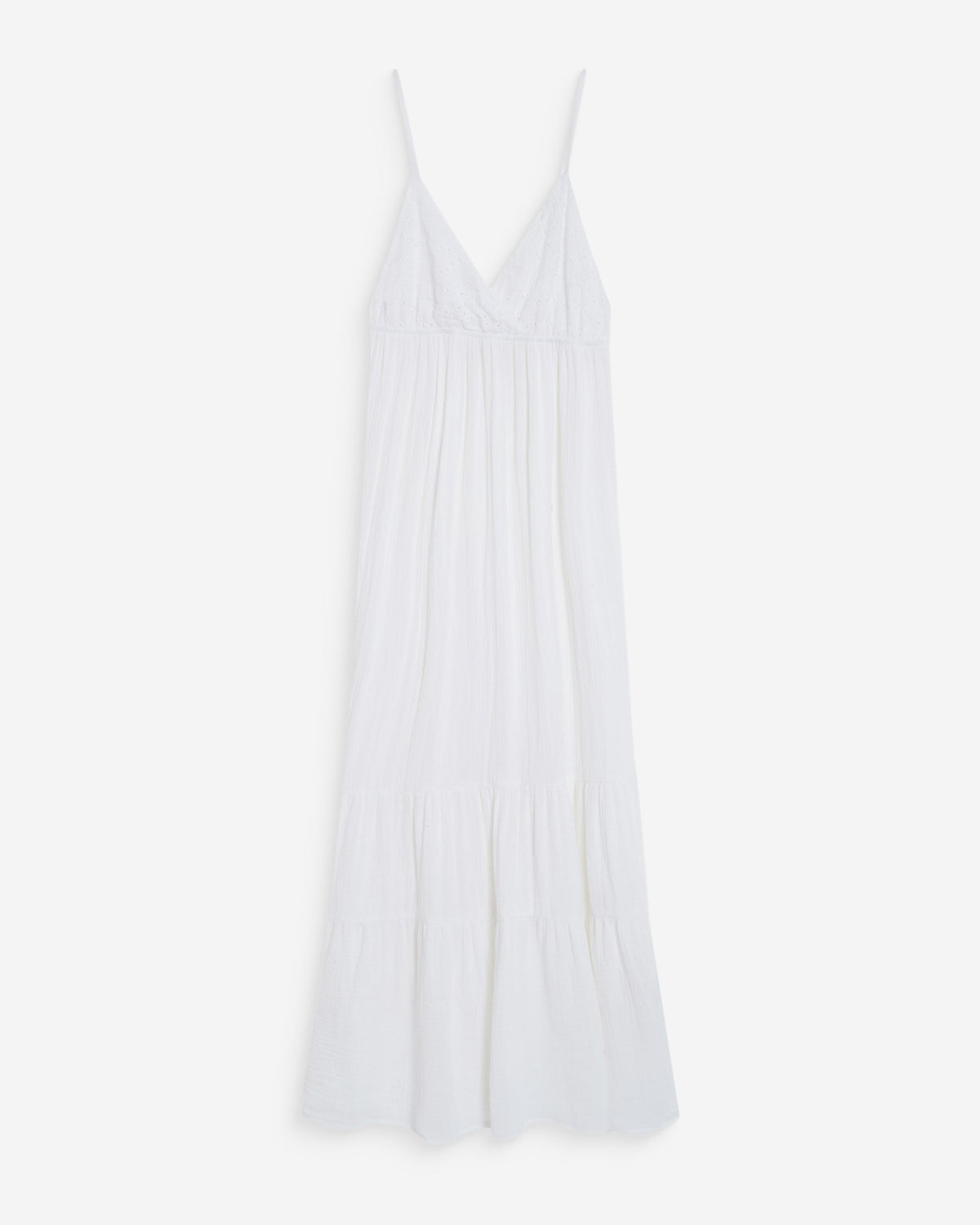 Robe longue fluide en coton col V à bretelles white Wynora