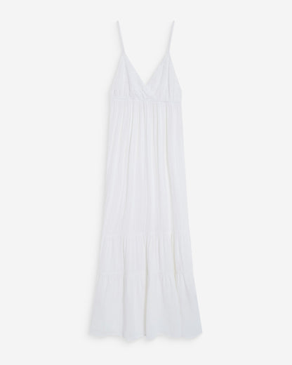 Robe longue fluide en coton col V à bretelles white Wynora