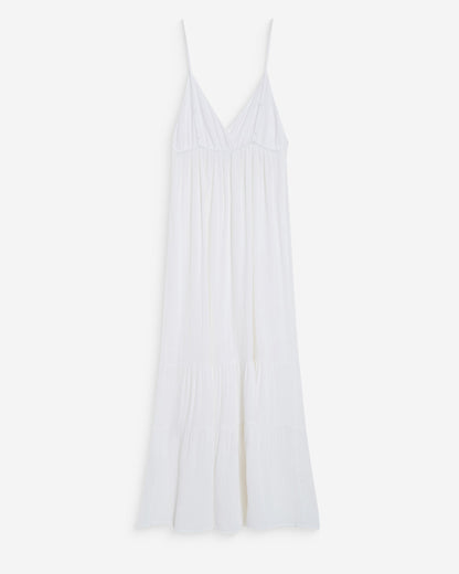 Robe longue fluide en coton col V à bretelles white Wynora