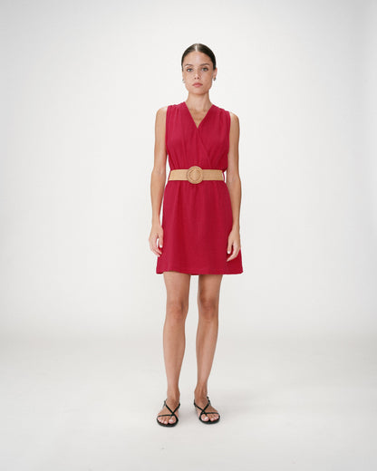 Robe courte en gaze de coton ceinturée fuchsia Wrenna