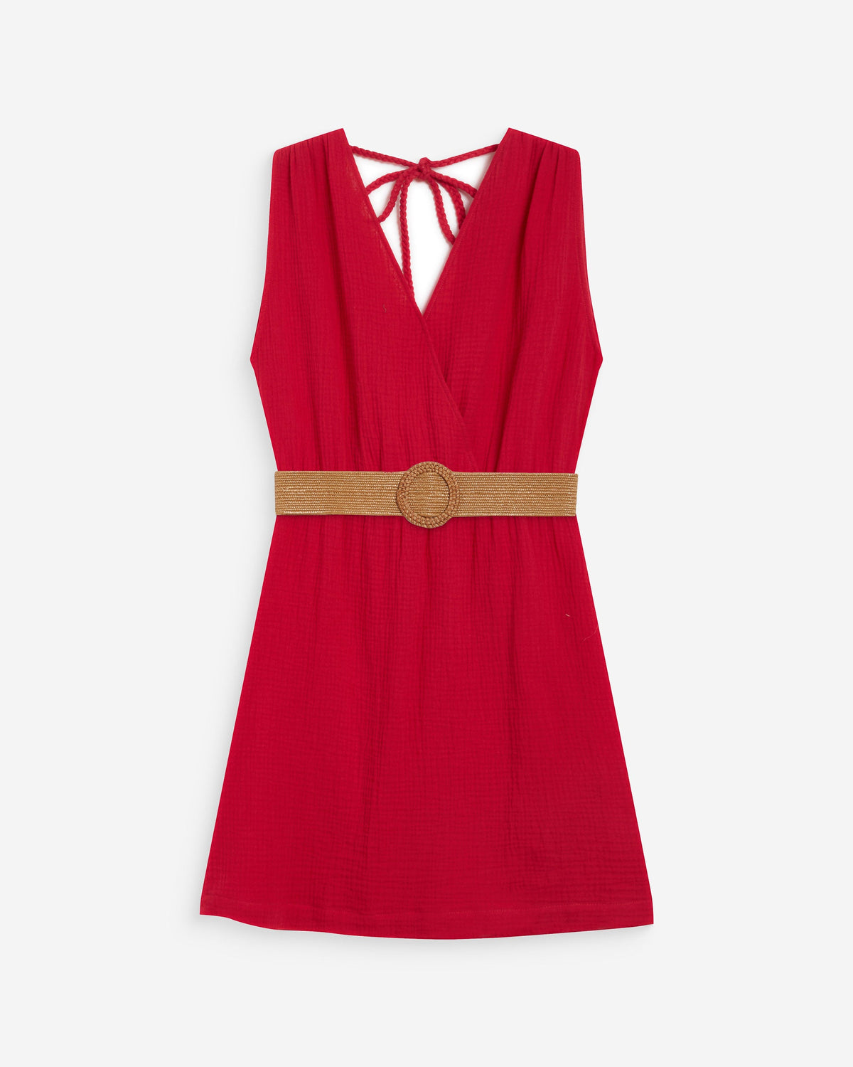 Robe courte en gaze de coton ceinturée fuchsia Wrenna