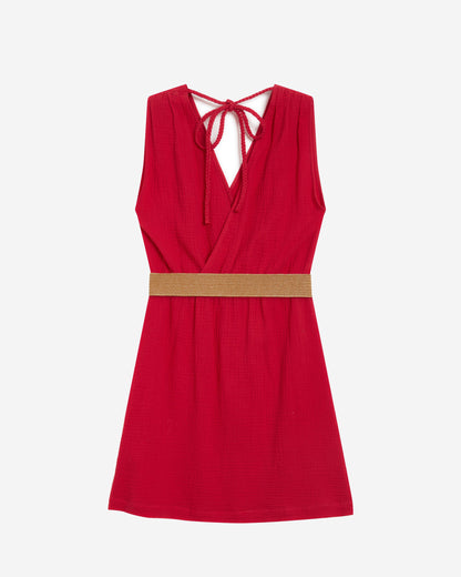 Robe courte en gaze de coton ceinturée fuchsia Wrenna