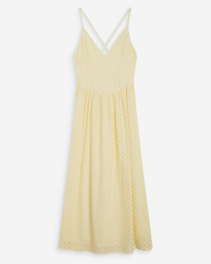 Robe longue évasée col V en broderie anglaise jaune Wimala