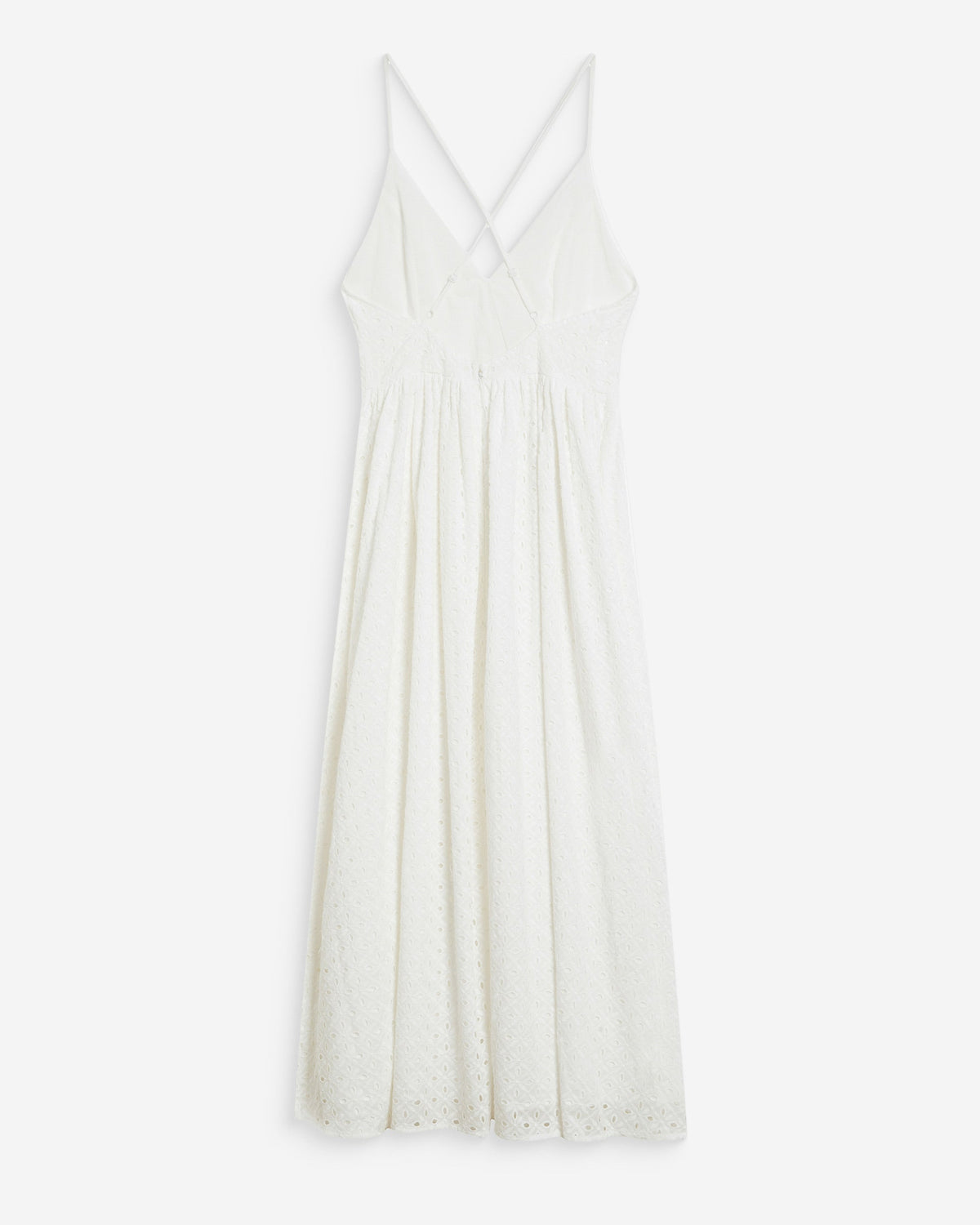 Robe longue évasée col V en broderie anglaise white Wimala