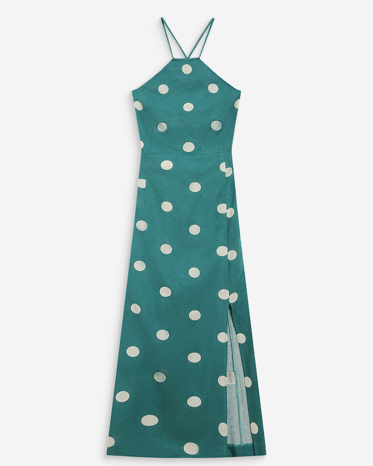Robe longue ajustée à pois dos nu emeraude Wyella
