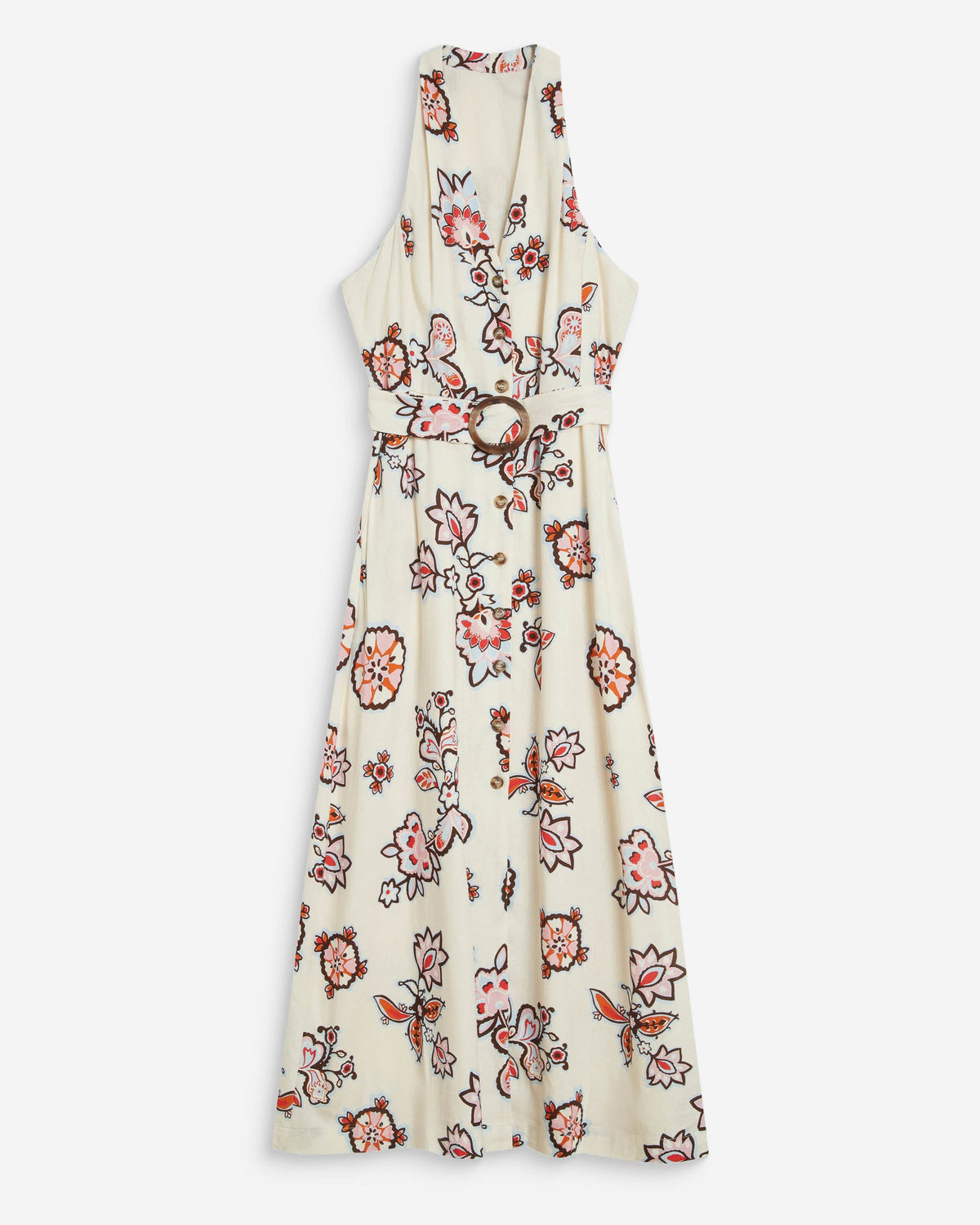 Robe midi ceinturée col V imprimé floral ecru Wink