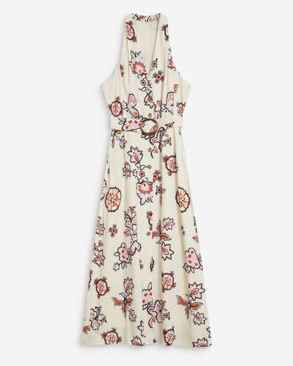 Robe midi ceinturée col V imprimé floral ecru Wink