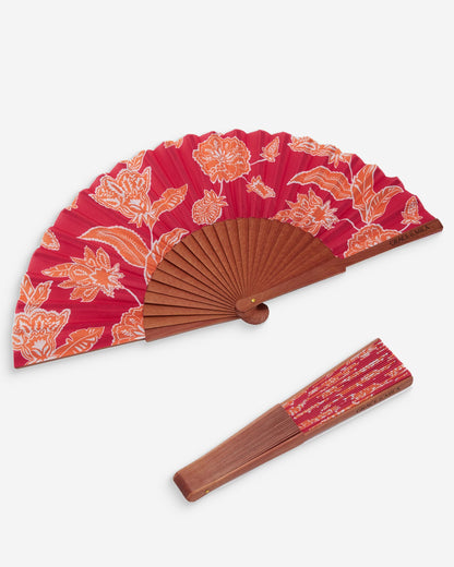 Éventail en bois et tissu imprimé floral fuchsia Weslyn