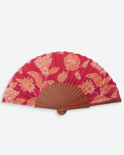 Éventail en bois et tissu imprimé floral fuchsia Weslyn