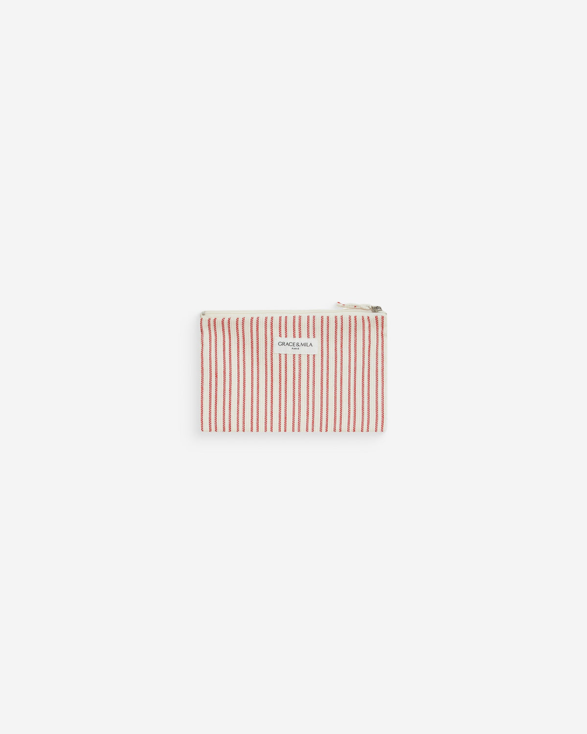 Pochette zippée en coton rayée rouge Wilene