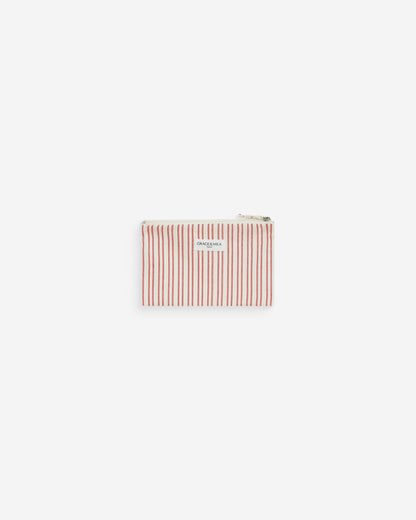 Pochette zippée en coton rayée rouge Wilene