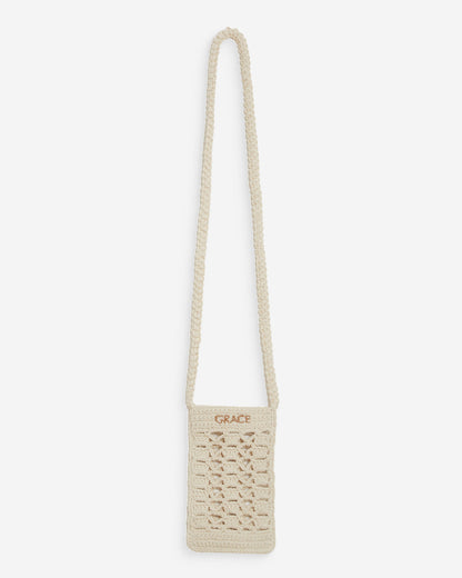 Pochette bandoulière de téléphone en crochet ecru Walt