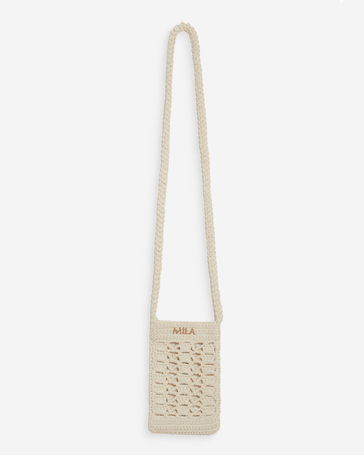 Pochette bandoulière de téléphone en crochet ecru Walt